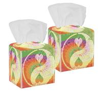 2 fundas cuadradas para caja de pañuelos, estilo hippie Peace Tai Chi Tie Dye, organizador de papel facial, dispensador para tocador, tanque de inodoro, tocador, mesita de noche, encimera, oficina