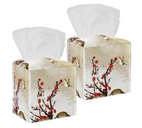 2 fundas cuadradas para caja de pañuelos, flores de cerezo japonesas y pájaros grullas, organizador de papel facial, dispensador para tocador, tanque, tocador, mesita de noche, encimera, oficina
