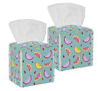 2 fundas cuadradas para caja de pañuelos, frutas exóticas de verano, limón, dragón, fruta, cuero, organizador de papel facial, dispensador para tocador, tanque, tocador, mesita de noche, encimera