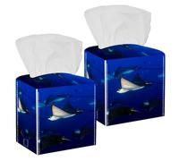 2 fundas cuadradas para caja de pañuelos, funda de piel con diseño de manta de Fish Ray, organizador de papel facial, dispensador para tocador, tanque de inodoro, tocador, mesita de noche, mesa