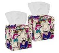 2 fundas cuadradas para caja de pañuelos, gafas de risa de ovejas vestidas, patrón colorido, organizador de papel facial, dispensador para tocador, tanque de inodoro, tocador, mesita de noche