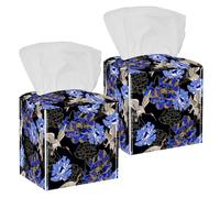 2 fundas cuadradas para caja de pañuelos, grúas blancas japonesas y peonías, organizador de papel facial, dispensador para tocador, tanque, tocador, mesita de noche, encimera, oficina, coche