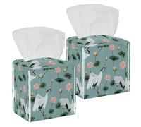 2 fundas cuadradas para caja de pañuelos, grúas japonesas y lotos, organizador de papel facial, dispensador para tocador, tanque de inodoro, tocador, mesita de noche, encimera, oficina, coche