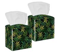 2 fundas cuadradas para caja de pañuelos, hojas de marihuana, cannabis, piel, organizador de papel facial, dispensador para tocador, tanque de inodoro, tocador, mesita de noche, encimera, oficina