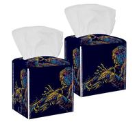 2 fundas cuadradas para caja de pañuelos, ilustración de trompetista de jazz, estuche de pañuelos de cuero, organizador de papel facial, dispensador para tocador, tanque, tocador, mesita de noche