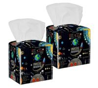 2 fundas cuadradas para caja de pañuelos, infografías del universo del sistema solar, organizador de papel facial, dispensador para tocador, tanque de inodoro, tocador, mesita de noche, encimera