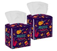 2 fundas cuadradas para caja de pañuelos, instrumento de música, guitarra, violín, tambor, jazz, organizador de papel facial, dispensador para tocador, inodoro, tocador, mesita de noche, mesa