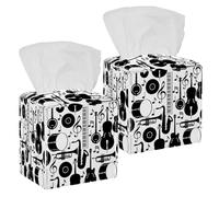 2 fundas cuadradas para caja de pañuelos, instrumentos musicales de música de jazz, piano, tambor, guitarra, estuche de pañuelos de cuero, organizador de papel facial, dispensador para tocador