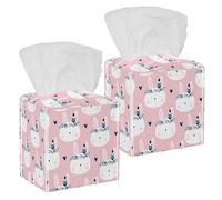 2 fundas cuadradas para caja de pañuelos, lindo conejo blanco, corona de tribu de conejo, patrón de corazón, estuche de pañuelos de cuero, organizador de papel facial, dispensador para tocador