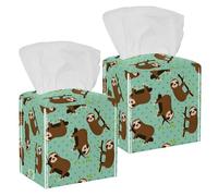 2 fundas cuadradas para caja de pañuelos, lindo perezoso animal y lunares, organizador de papel facial, dispensador para tocador, tanque, tocador, mesita de noche, encimera, oficina, coche