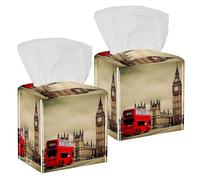 2 fundas cuadradas para caja de pañuelos, London UK Red Bus y Big Ben, organizador de papel facial, dispensador para tocador, tanque de inodoro, tocador, mesita de noche, encimera, oficina, coche