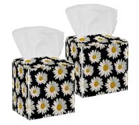 2 fundas cuadradas para caja de pañuelos, margaritas blancas, patrón de flores hermosas, estuche organizador de papel facial, dispensador para tocador, tanque de inodoro, tocador, mesita de noche