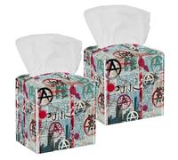 2 fundas cuadradas para caja de pañuelos, periódico grunge con palabras punk y patrón de anarquía, organizador de papel facial, dispensador para tocador, inodoro, tocador, mesita de noche, mesa de