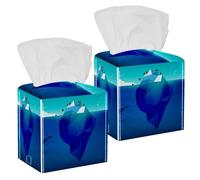 2 fundas cuadradas para caja de pañuelos, pingüino del polo sur, iceberg subacuático, ballena, organizador de papel facial, dispensador para tocador, tanque, tocador, mesita de noche, encimera
