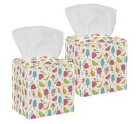 2 fundas cuadradas para caja de pañuelos, postres dulces, helados, frutas, patrón colorido, estuche de pañuelos de cuero, organizador de papel facial, dispensador para tocador, tanque de inodoro