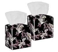 2 fundas cuadradas para caja de pañuelos, ramas de cerezo y grúas japonesas, organizador de papel facial, dispensador para tocador, tanque, tocador, mesita de noche, encimera, oficina, coche