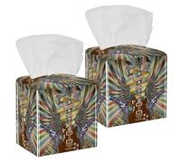 2 fundas cuadradas para caja de pañuelos, símbolo de rock n roll, guitarra, estilo retro, fondo de piel, organizador de papel facial, dispensador para tocador, tocador, mesita de noche, encimera