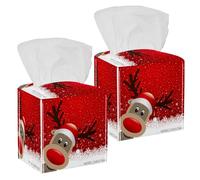 2 fundas cuadradas para caja de pañuelos, sombrero rojo de reno, copo de nieve, funda de papel facial, organizador de papel facial, dispensador para tocador, tanque, tocador, mesita de noche, encimera