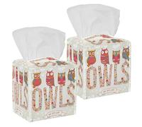 2 fundas cuadradas para caja de pañuelos, somos lindos búhos de dibujos animados, flores, patrón de colores rosados, estuche organizador de papel facial, dispensador para tocador, tanque, tocador