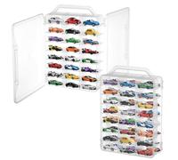 2 fundas de almacenamiento de doble cara a escala 1/64 con asa de transporte, funda de almacenamiento transparente portátil compatible con Hot Wheels Matchbox, organizador transparente de 92 ranuras