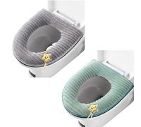 2 fundas de asiento de inodoro suaves más gruesas con asa, cojín suave y grueso, lavable, se adapta a todos los asientos de inodoro ovalados (gris + verde)