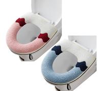 2 fundas de asiento de inodoro suaves más gruesas con asa, cojín suave y grueso, lavable, se adapta a todos los asientos de inodoro ovalados (azul + rosa)