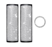 2 fundas de cinturón de seguridad con adornos de diamante, con 1 pegatina de botón de inicio con diamante, fundas de cinturón de seguridad brillantes, accesorios de interior de coche para mujer