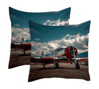 2 fundas de cojín de terciopelo suave con diseño de avión de entrenamiento de un solo motor, fundas de almohada decorativas modernas de doble cara, 50 x 50 cm (relleno no incluido)