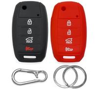 2 Fundas de Silicona para Llave de Coche, Compatible con Kia, Sportage, Rio, Soul Sorento 2014-2019, Optima 16-20, Sedona, Forte, 4B, Llave remota, Antideslizante, Color Negro y Rojo