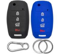 2 Fundas de Silicona para Llave de Coche, Compatible con Kia, Sportage, Rio, Soul Sorento 2014-2019, Optima 16-20, Sedona, Forte, 4B, Llave remota, Antideslizante, Color Negro y Azul