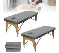 2 fundas elásticas para camillas de masaje con agujero, 80 x 190 cm, lavable, resistente al agua, resistente al aceite, adecuada para mesas de cosméticos y bancos de terapia, color gris