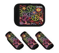 2 fundas para asa de equipaje, etiquetas de equipaje de poliéster, para maletas, símbolo de paz hippie, hongos, flores