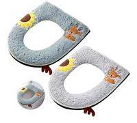2 fundas para asiento de inodoro, lavables, fundas para asiento de inodoro | Funda para asiento de inodoro con cremallera, 43 x 38 cm, poliuretano impermeable en la parte posterior, con asa