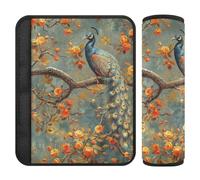 2 fundas para cinturón de seguridad infantil con pintura al óleo, color verde azulado, color dorado pavo real, evita que el cinturón de seguridad corte en el cuello, funda para cinturón de seguridad
