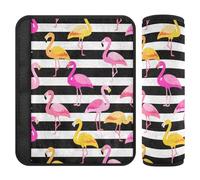 2 fundas para correa de cinturón, diseño de flamenco a rayas blancas y negras, libera el estrés en tu cuello y hombros, bonita funda para cinturón de seguridad para automóvil, camión, avión, 10 x 7.7