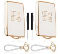 2 Fundas para Llaves de Coche compatibles con Renault 4 Botones Arkana Clio Koleos Megane Duster Kadjar Talisman Captur Espace 4 Botones Auto Key con Llavero TPU Funda para Llave (Blanco)