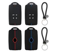 2 fundas para llaves de coche compatibles con Renault Smartkey de 4 botones para Clio, Espace 5, Talisman, Megane, Dacia Duster, funda de silicona con 2 llaveros (rojo y azul)