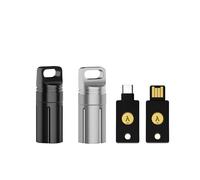 2 fundas protectoras portátiles seguras, totalmente compatibles con YubiKey 5/5C NFC, impermeable y a prueba de golpes, funda de seguridad de criptomonedas (negro y plateado)