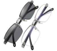 2 gafas con lentes fotocromáticas antiluz azul, gafas para presbicia ligeras de 200 grados para hombres y mujeres, montura negra, transición gris