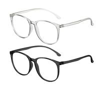 2 Gafas Con Marco Redondo - Antiluz Azul, Para Videojuegos, Sin Receta, Anti-UV - Para Hombres y Mujeres - Adecuadas Para Viajes y Ropa de Fiesta - Negro, Gris, 15*8*6cm