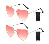 2 gafas de sol en forma de corazón con 2 bolsillos negros para gafas, estilo hippie, ropa retro, para hombre, accesorios de ropa de festival de los 90 (rosa)