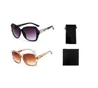 2 gafas de sol modernas para mujer, 1 paño para gafas y 1 bolsa para gafas, gafas de sol para mujer con montura grande, gafas de sol polarizadas clásicas, protección UV