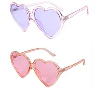 2 gafas vintage de los años 90, de moda, grandes, con forma de corazón, estilo retro, con un bonito diseño de amor (rosa y morado).