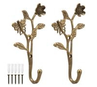 2 ganchos de pared vintage con diseño floral de abeja resistente de | Carga máxima de 5 a 10 kg, accesorios de montaje de doble punto incluidos, multiusos para colgar abrigos, toallas