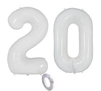 2 globos con el número 20 para decoración de cumpleaños para hombres y mujeres, color blanco, con números, globos de helio de 100 cm, globos de helio de 100 cm