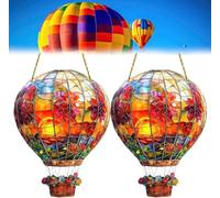 2 globos de aire caliente solares para jardín, manchados, efecto de llama, para jardín, acrílico, colgantes, para decoración del hogar, 20 x 15 x 1 cm