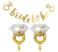 2 globos de anillo de diamante de papel de aluminio, 1 pancarta "Bride To Be", globos de anillo de diamantes, decoración de compromiso, globos de despedida de soltera, accesorios de decoración de boda