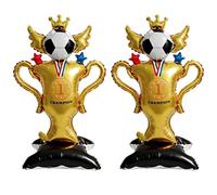 2 globos gigantes de trofeo de fútbol de pie, suministros de decoración para fiestas de cumpleaños con temática de fútbol, hermosos diseños y colores brillantes