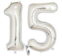 2 globos numeros 15,número 15 numérico plateado para niñas niños infantil,40" figuras number plateados globo inflable gigante de papel helio para cumpleaños 15 años decoración de fiestas (xxxl 100cm)