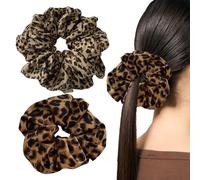 2 gomas para el pelo Scrunchies para mujer, con Leo Scrunchie, gomas elásticas para el pelo con estampado de leopardo Invisibobble grande grueso dorado vintage marrón leopardo bandas elásticas para